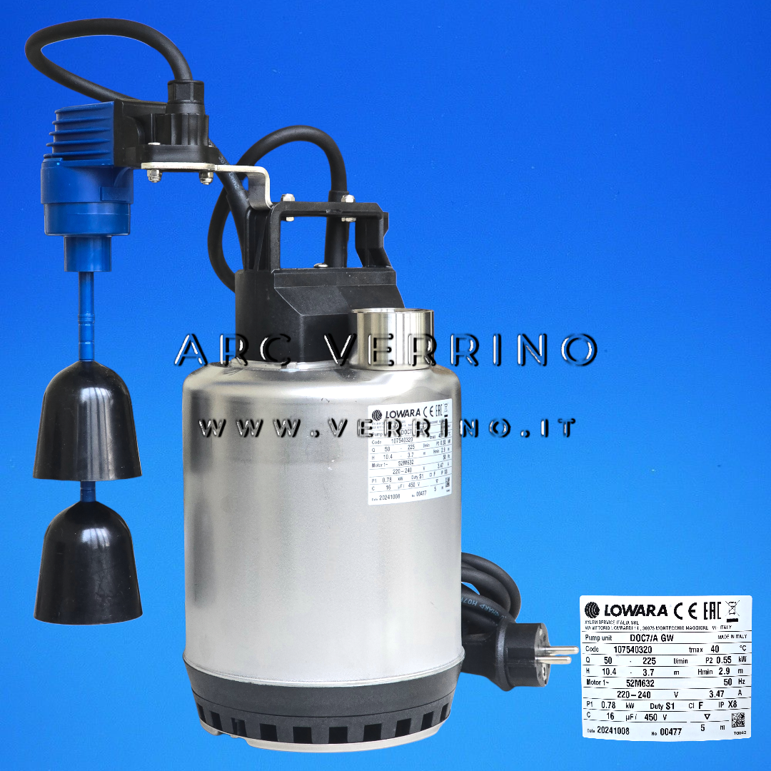 Elettropompa sommergibile Xylem Lowara DOC 7/A GW - 107540320 | con galleggiante verticale - ARC VERRINO