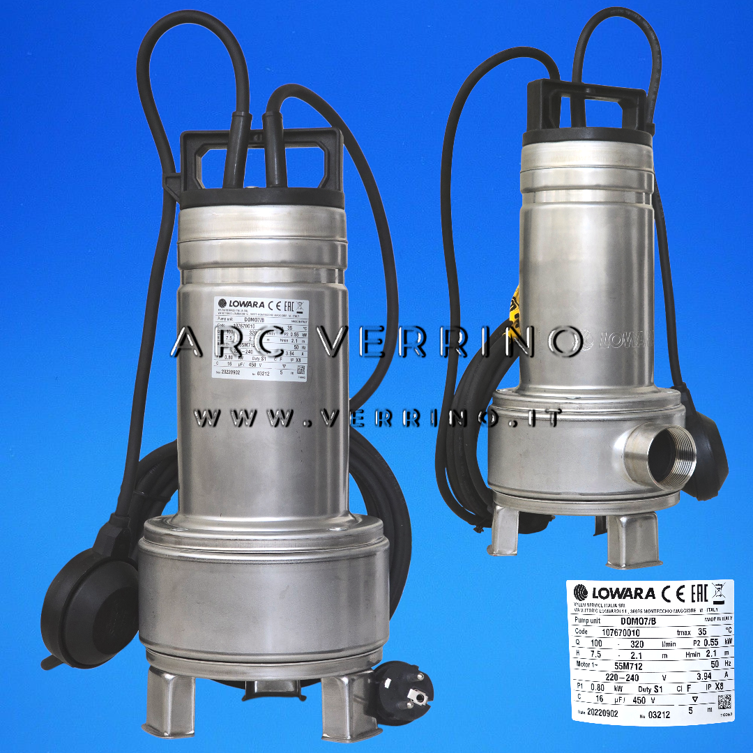 Elettropompa sommergibile Xylem Lowara DOMO 7/B - 107670010 | con galleggiante a filo e girante in tecnopolimero - ARC VERRINO