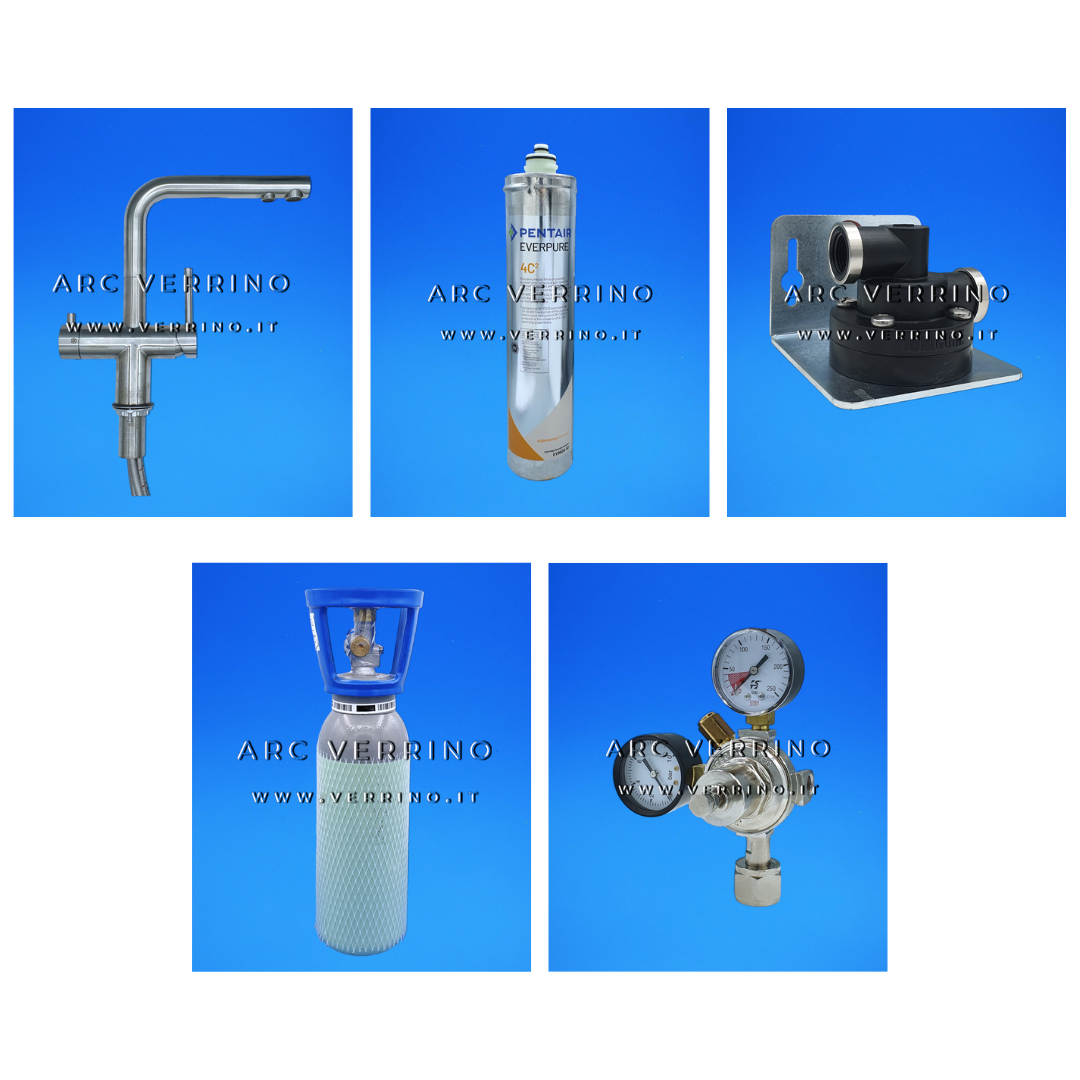 Kit  Refrigeratore gasatore sotto lavello 36 Litri/h - 3 Vie  | SL02UKIT - con miscelatore lavello cucina modello L ed accessori - ARC VERRINO ROMA E GROTTAFERRATA