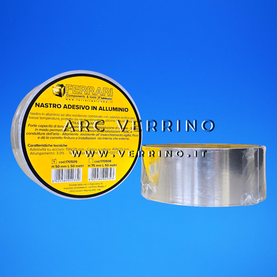 Nastro alluminio Ferrari 170509 adesivo - 50 mm x 50 mt | alta resistenza per isolamento e canalizzazione HVAC
