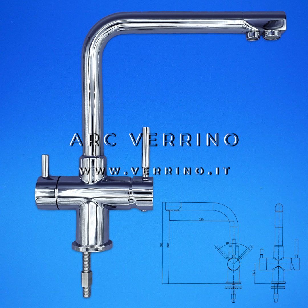Rubinetto miscelatore 3 Vie - cromato 3023CR | Lavello Cucina - per sistemi di trattamento acqua potabile - ARC VERRINO
