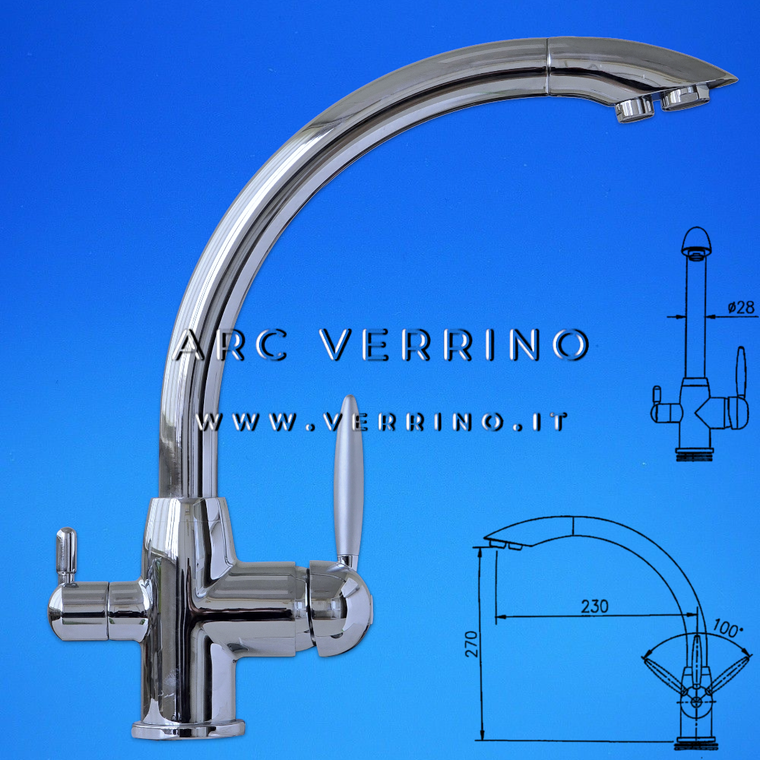 Rubinetto miscelatore 3 Vie - cromato 3024CR | Lavello Cucina - per sistemi di trattamento acqua potabile - ARC VERRINO