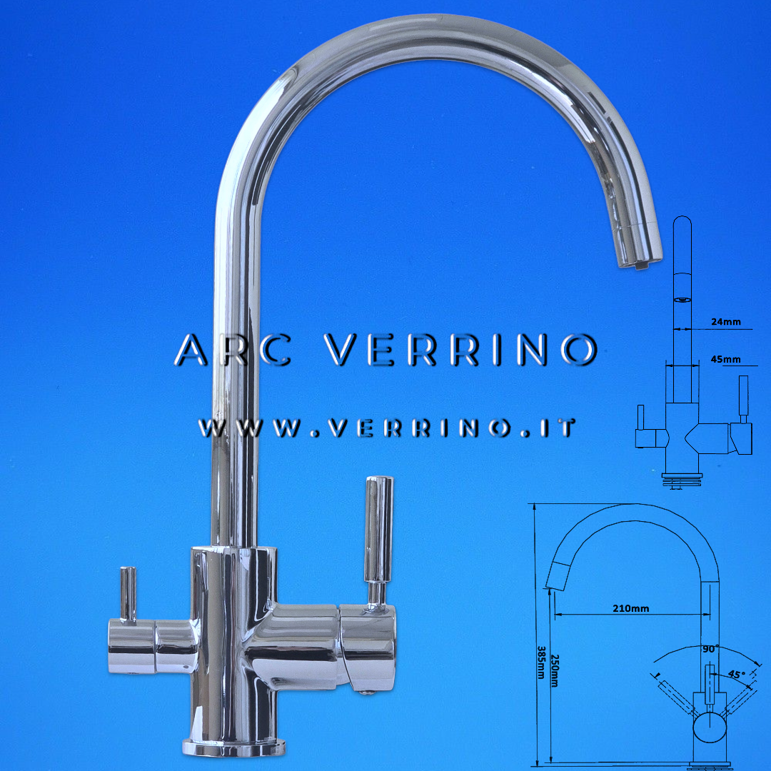 Rubinetto miscelatore 3 Vie - cromato 3025CR | Lavello Cucina - per sistemi di trattamento acqua potabile - ARC VERRINO
