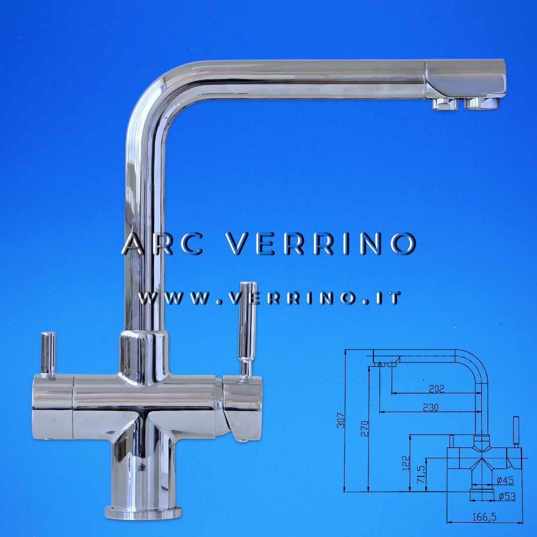 Rubinetto miscelatore 4 Vie - cromato R4VLCR | Lavello Cucina - per sistemi di trattamento acqua potabile - ARC VERRINO