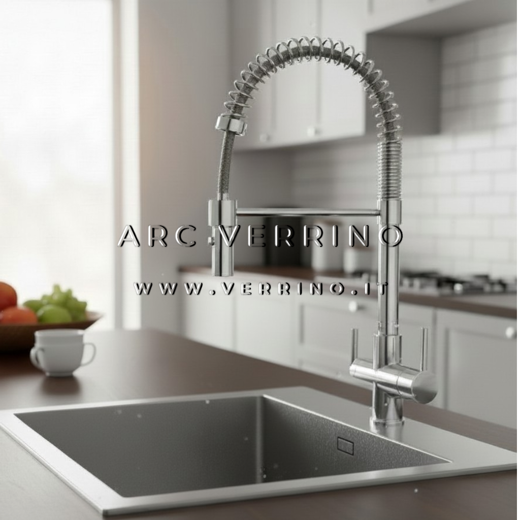 Rubinetto miscelatore 4 Vie - cromato RM744ES con doccetta | Esempio lavandino Cucina - per sistemi di trattamento acqua potabile - ARC VERRINO