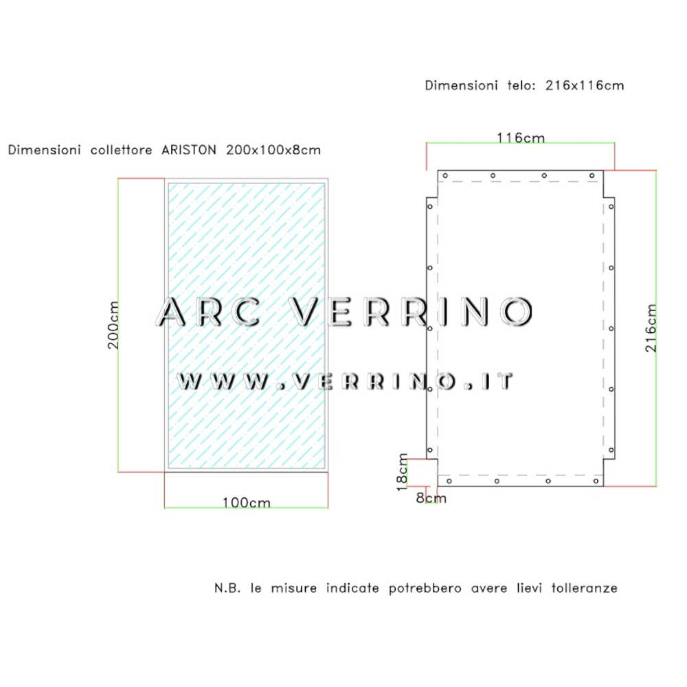 Telo di copertura in PVC - 116 x 216 cm - per collettori solari ARISTON (pannelli solari termici) | TEL 9_2