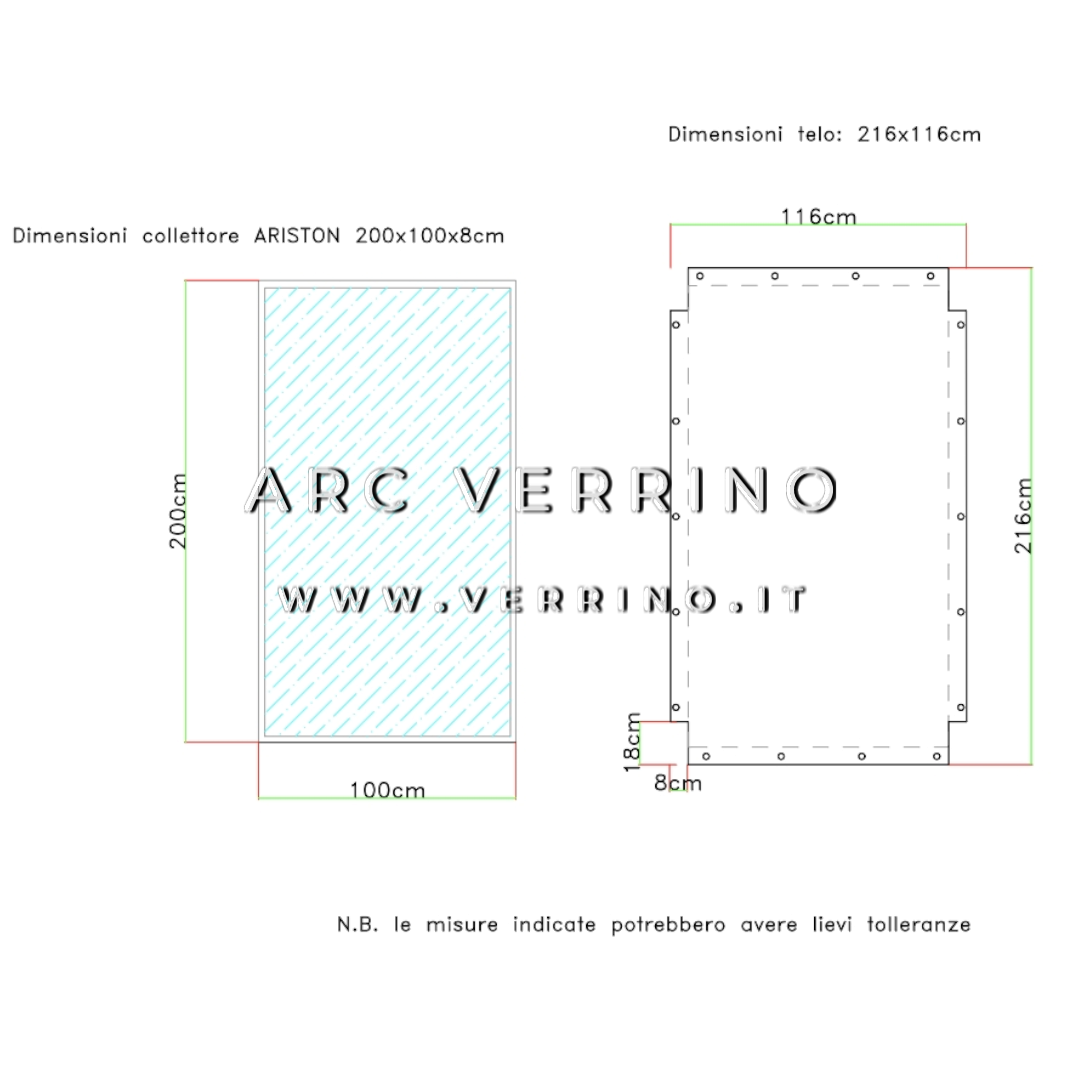 Telo di copertura in PVC - 116 x 216 cm - per collettori solari ARISTON (pannelli solari termici) | TEL 9_2