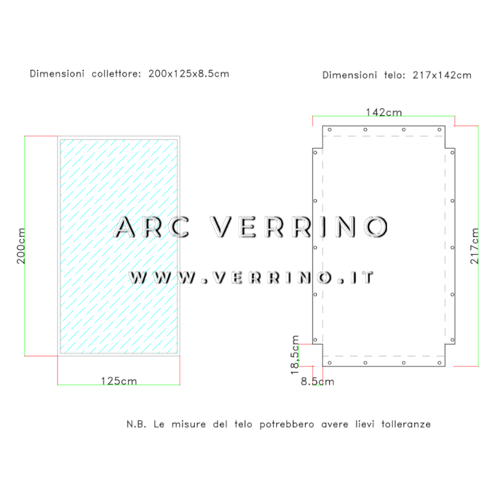 Telo di copertura in PVC - 142 x 217 cm - per collettori solari CORDIVARI (pannelli solari termici) | TEL 20_2