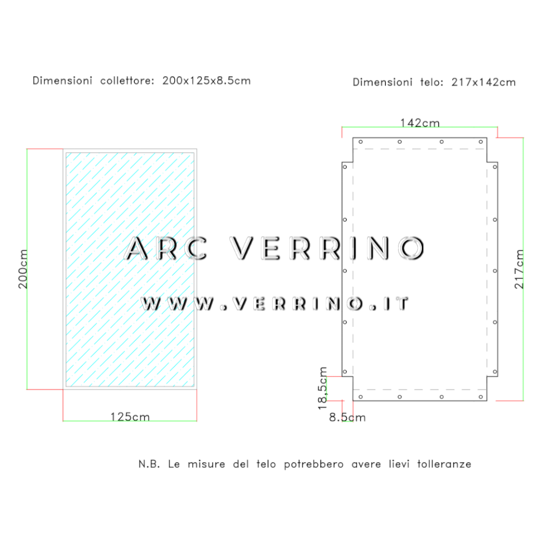 Telo di copertura in PVC - 142 x 217 cm - per collettori solari CORDIVARI (pannelli solari termici) | TEL 20_2