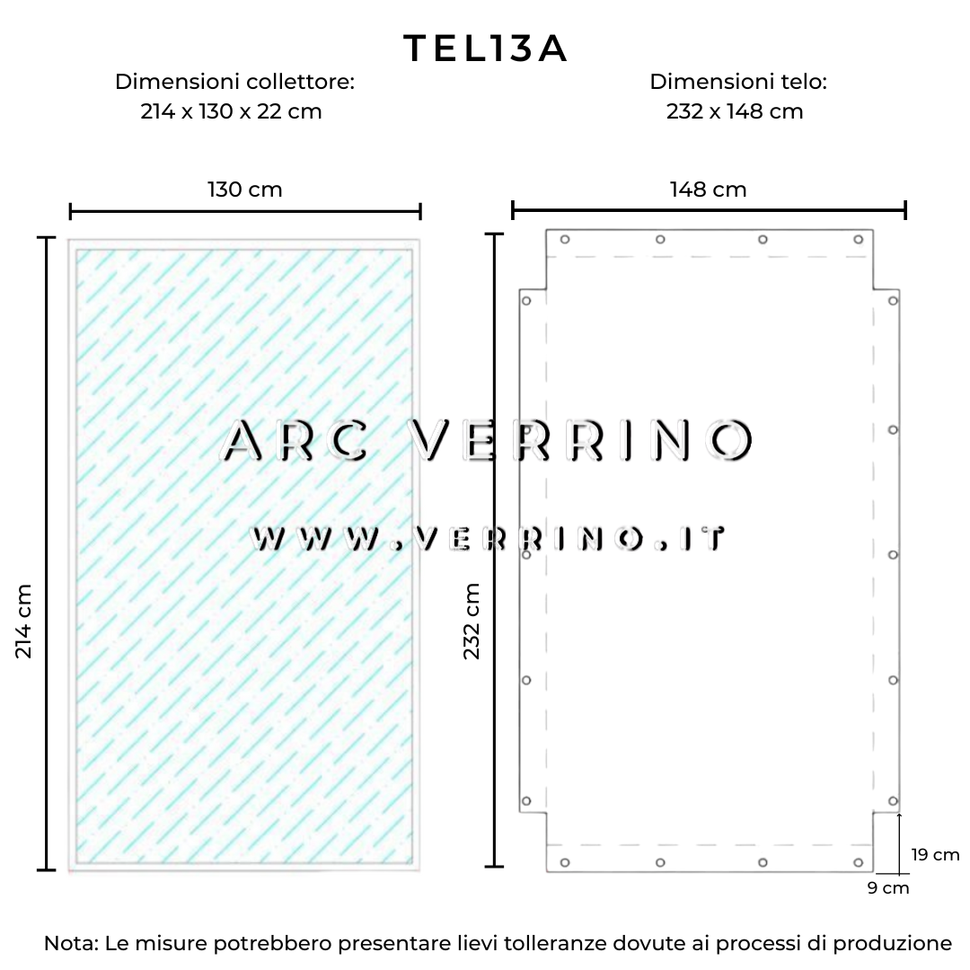 Telo di copertura in PVC - 232 x 148 cm - per collettori solari PLEION EGO 220 (pannelli solari termici) | TEL 13 A_2